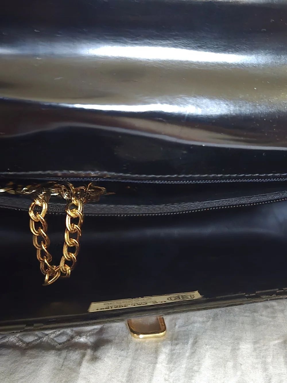 Black Patent Leather Clutch with Gold Lock